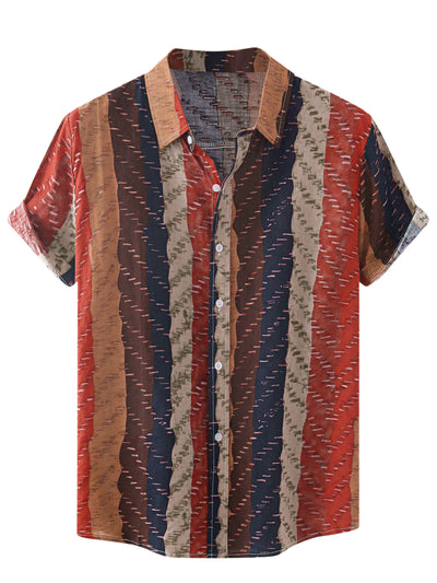 Irregular Stripe Short Sleeves Button Down Hawaiian Shirt