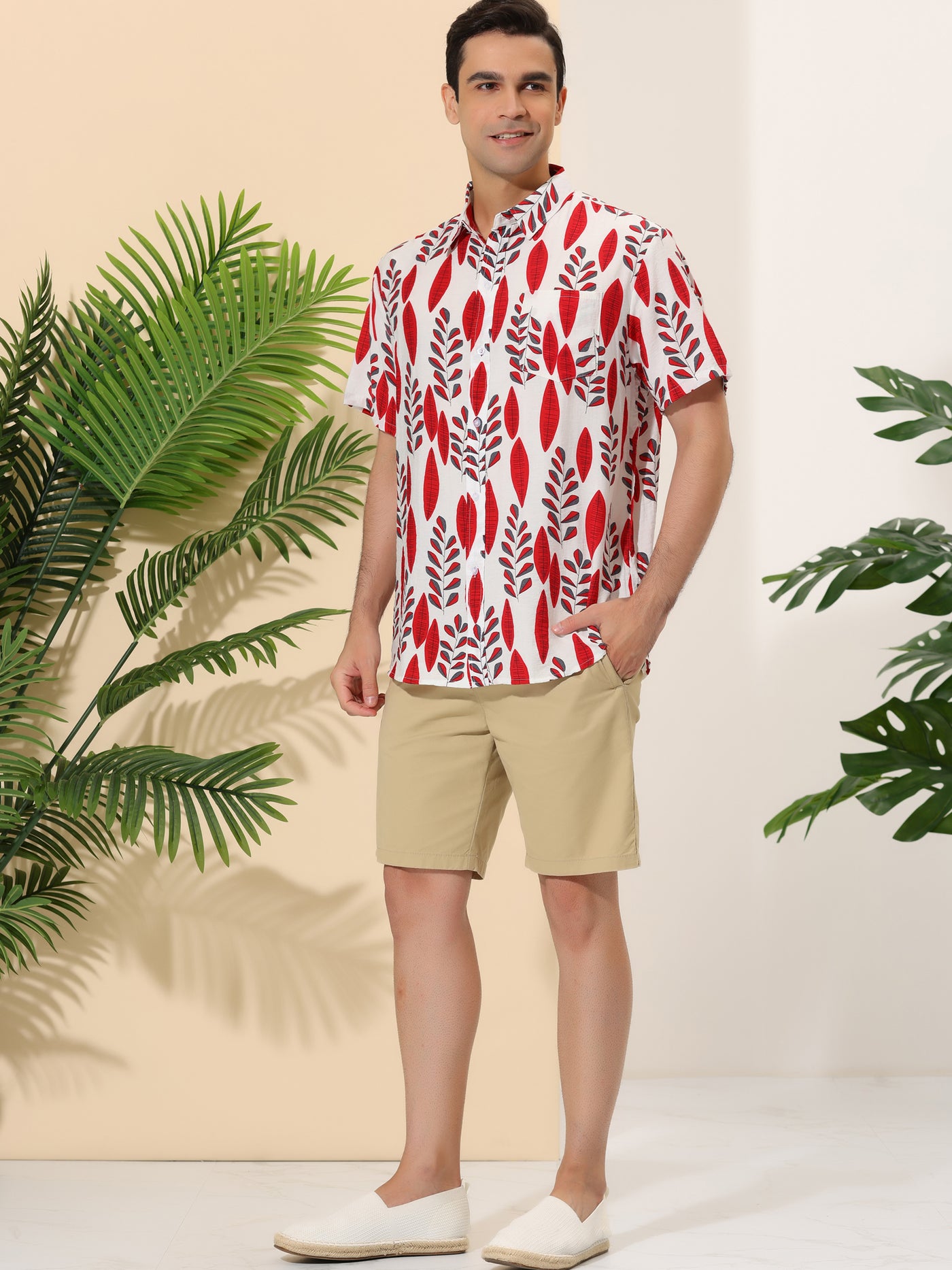 Bublédon Irregular Print Short Button Down Beach Hawaiian Shirt