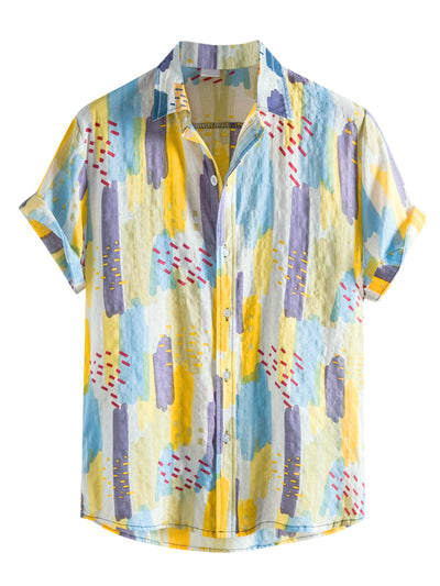 Irregular Print Short Button Down Beach Hawaiian Shirt
