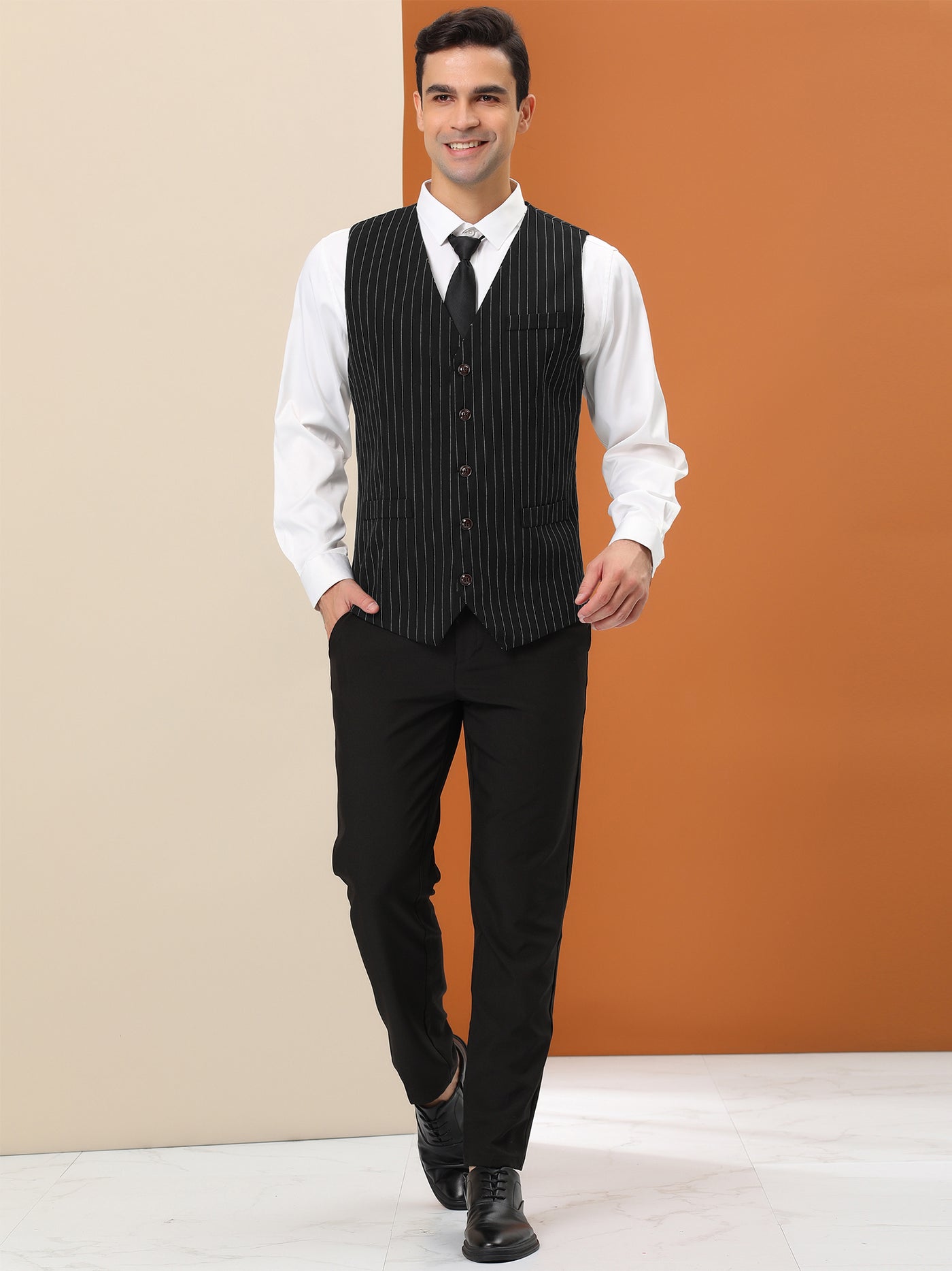Bublédon Men's Striped Suit Vest Classic Slim Fit Business Formal Dress Waistcoat