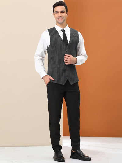 Men's Striped Suit Vest Classic Slim Fit Business Formal Dress Waistcoat