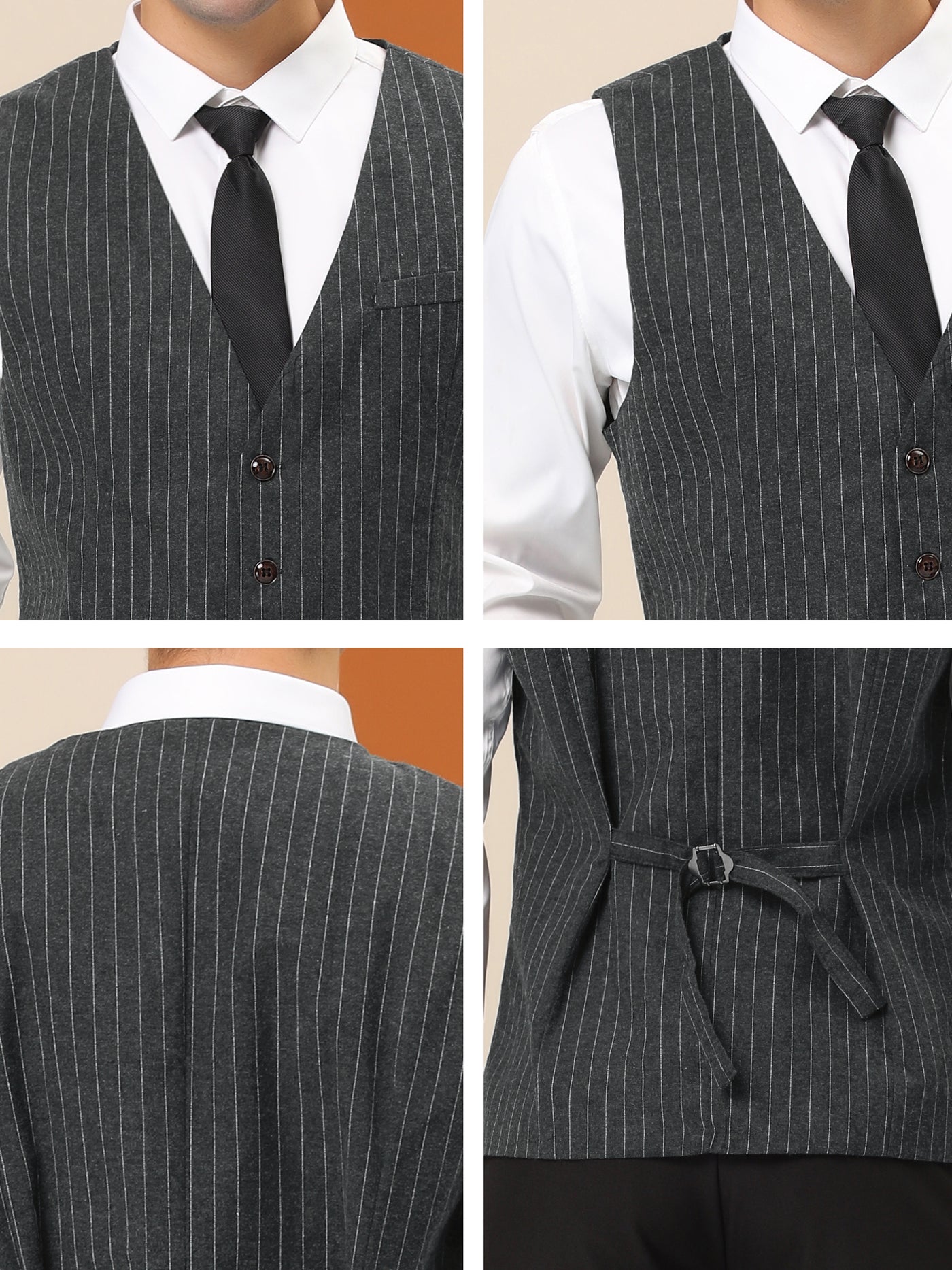 Bublédon Men's Striped Suit Vest Classic Slim Fit Business Formal Dress Waistcoat