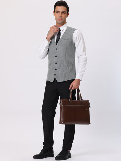 Men's Striped Suit Vest Classic Slim Fit Business Formal Dress Waistcoat