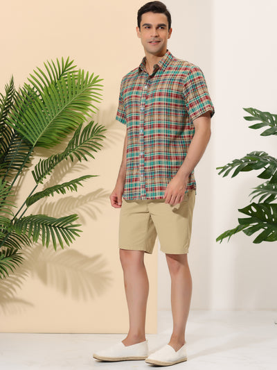 Hawaiian Checked Print Short Sleeve Summer Shirts