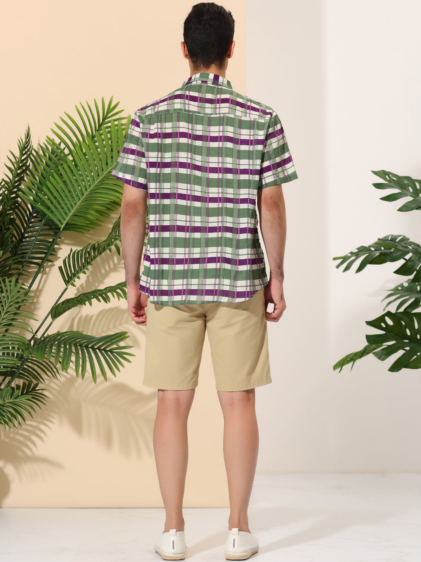 Bublédon Hawaiian Checked Print Short Sleeve Summer Shirts
