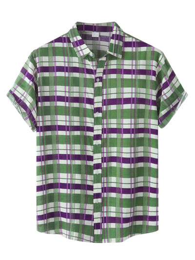 Hawaiian Checked Print Short Sleeve Summer Shirts