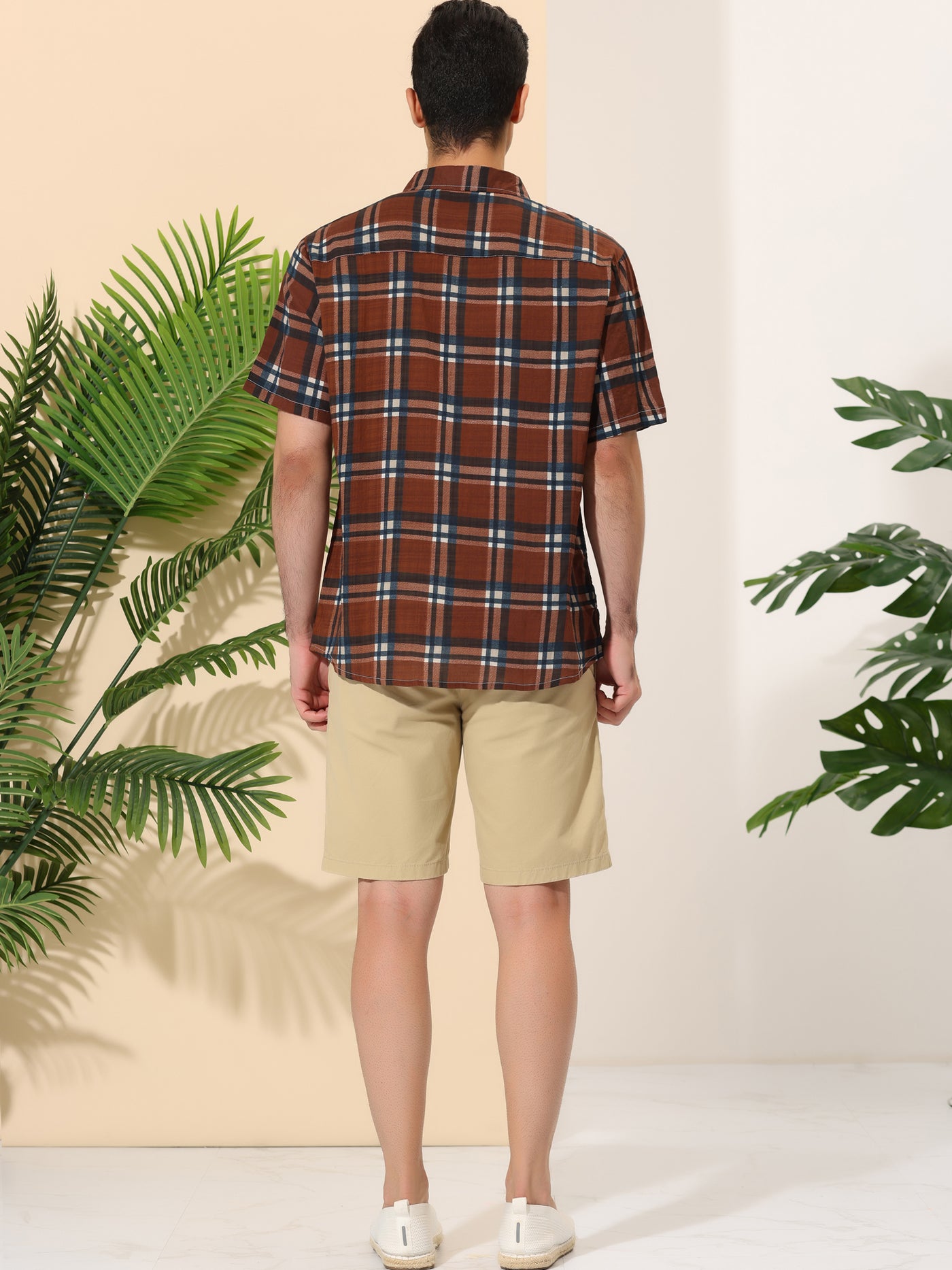 Bublédon Hawaiian Checked Print Short Sleeve Summer Shirts
