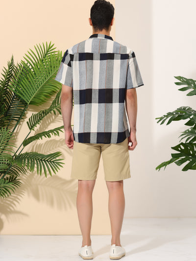 Checked Short Sleeve Color Block Hawaiian Plaid Shirts
