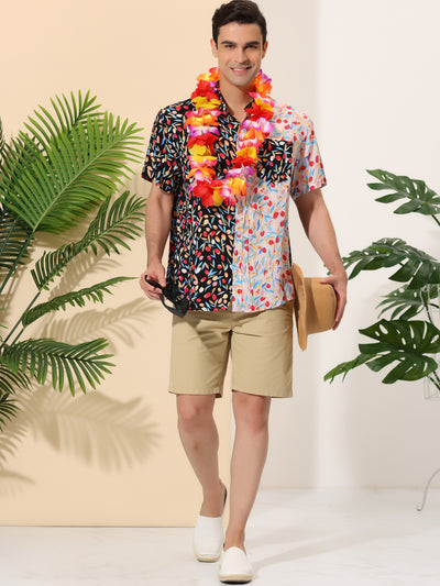 Bublédon Patchwork Shirt Button Down Short Sleeves Hawaiian Shirts