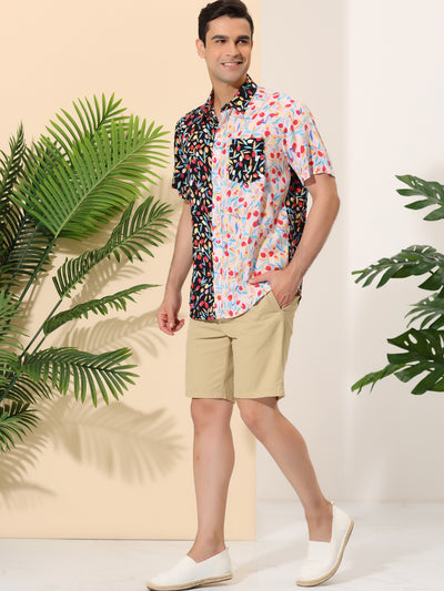 Patchwork Shirt Button Down Short Sleeves Hawaiian Shirts