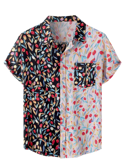 Patchwork Shirt Button Down Short Sleeves Hawaiian Shirts
