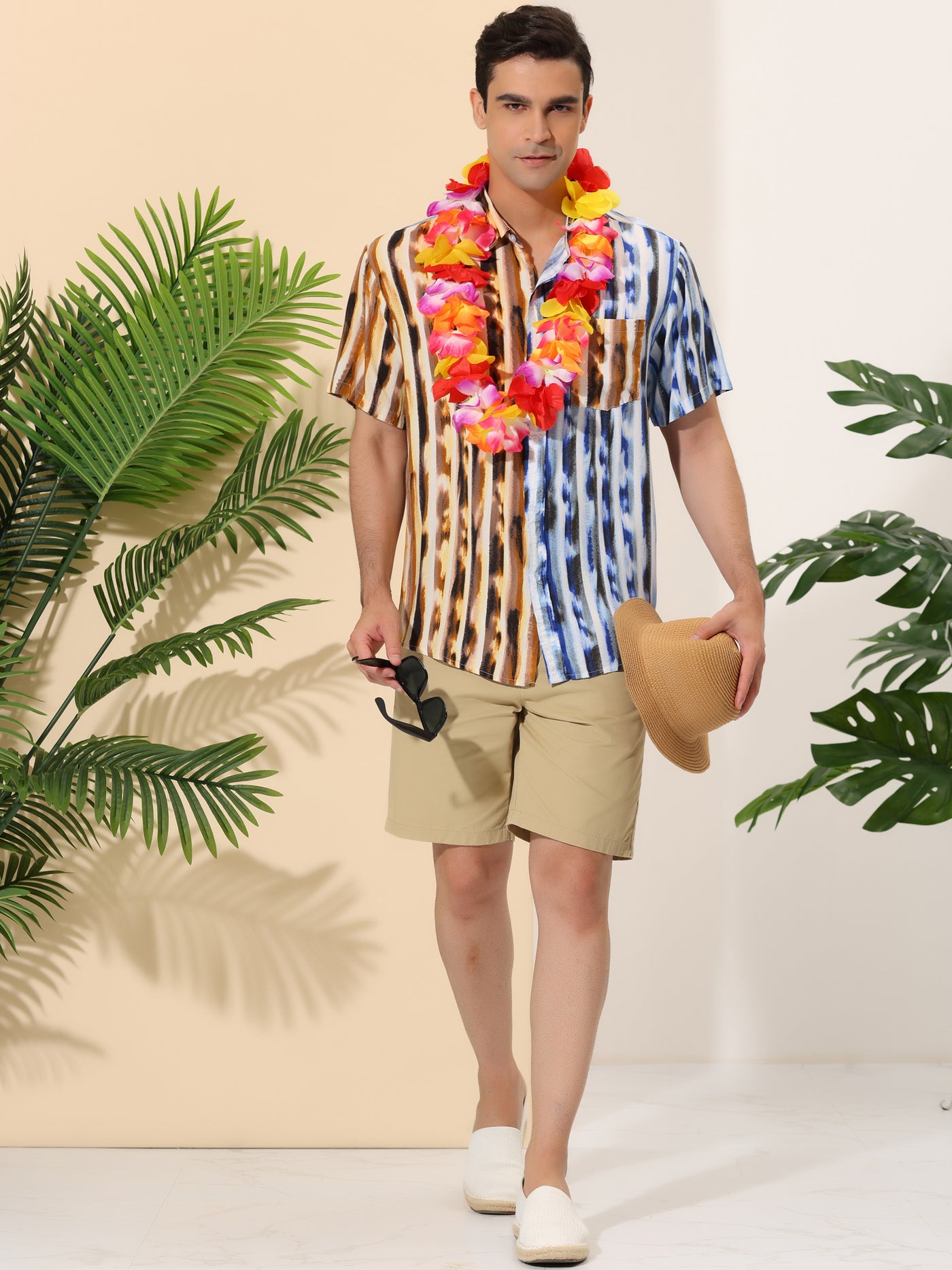 Bublédon Patchwork Shirt Button Down Short Sleeves Hawaiian Shirts