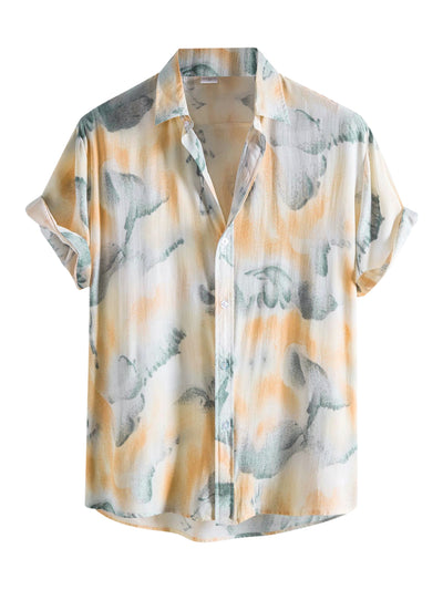 Casual Painting Printed Short Sleeve Button Down Shirt