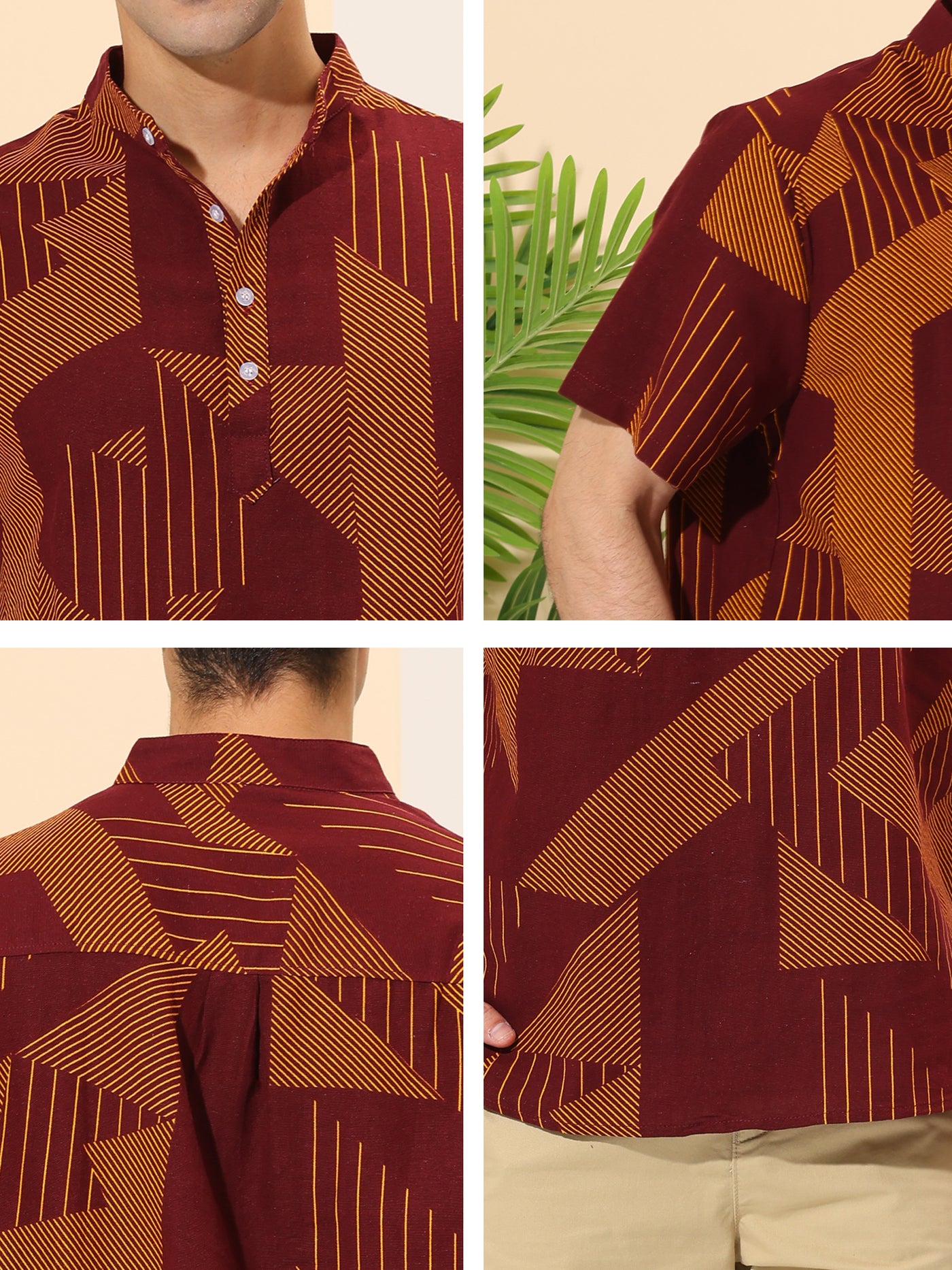 Bublédon Short Sleeve Color Block Irregular Geometric Henley Shirts