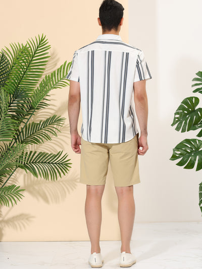 Men's Summer Casual Short Sleeves Button Down Striped Shirt