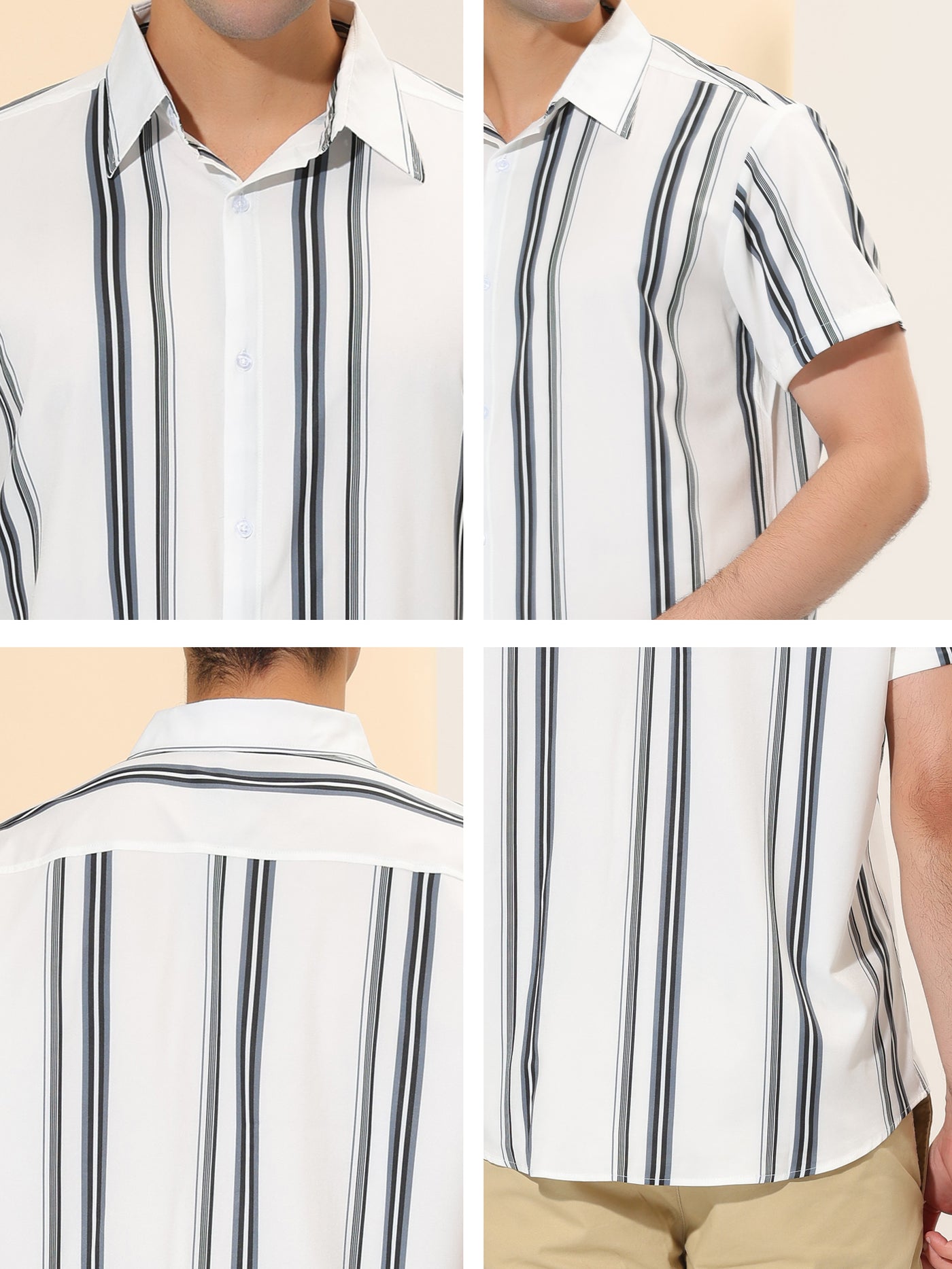 Bublédon Men's Summer Casual Short Sleeves Button Down Striped Shirt