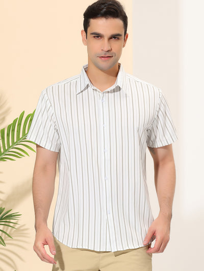 Men's Summer Striped Shirt Button Down Short Sleeve Color Block Hawaiian Shirts
