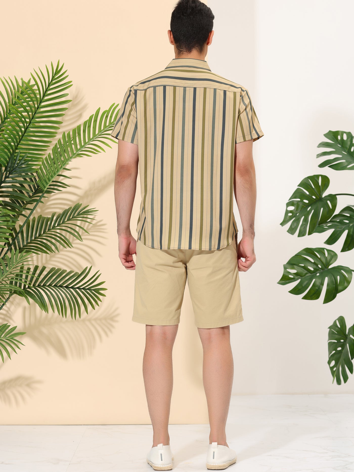 Bublédon Men's Summer Casual Short Sleeves Button Down Striped Shirt