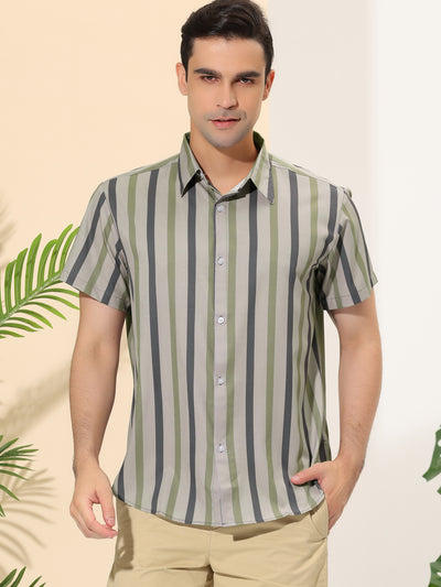 Men's Summer Casual Short Sleeves Button Down Striped Shirt