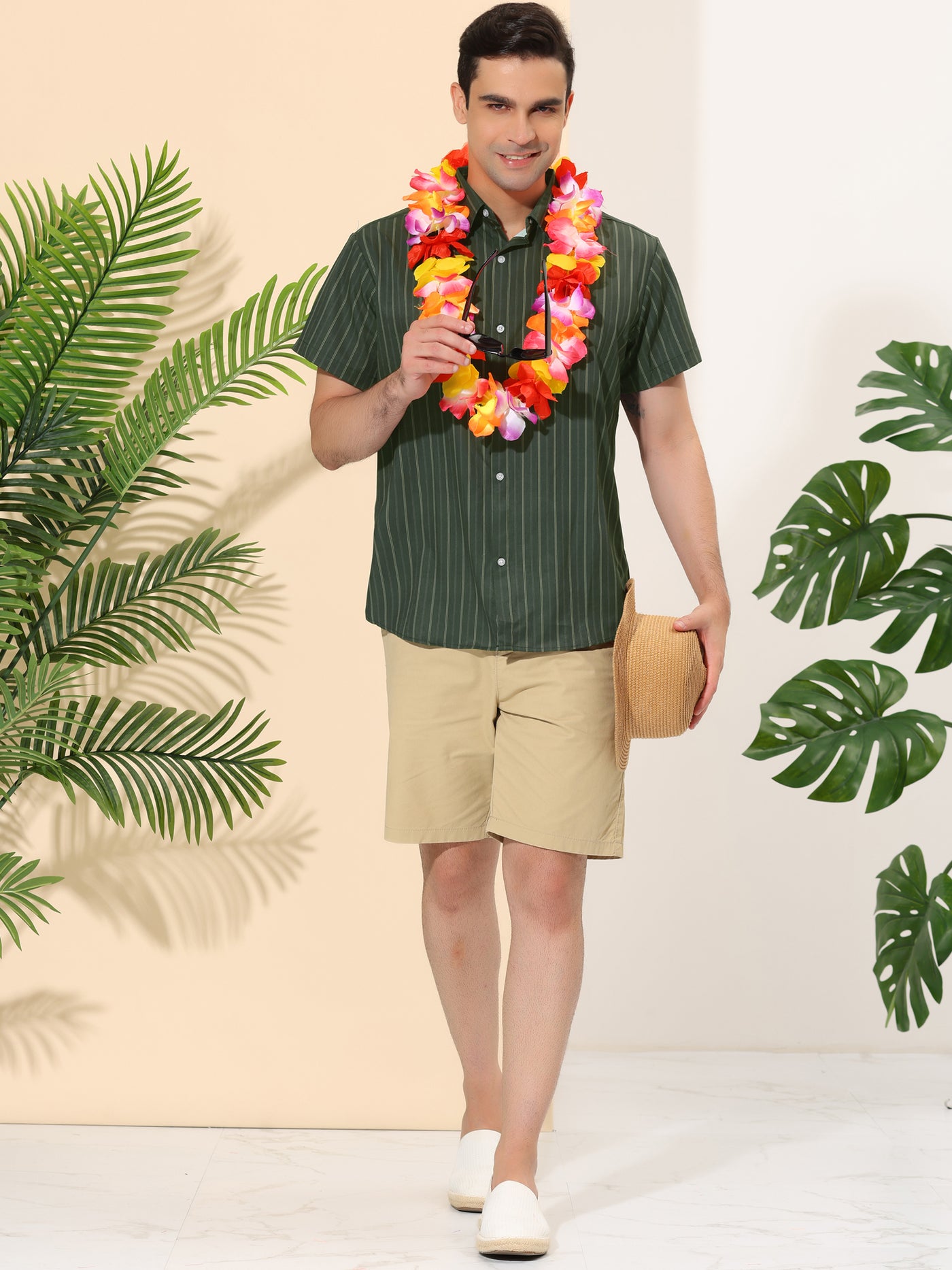 Bublédon Men's Summer Striped Shirt Button Down Short Sleeve Color Block Hawaiian Shirts