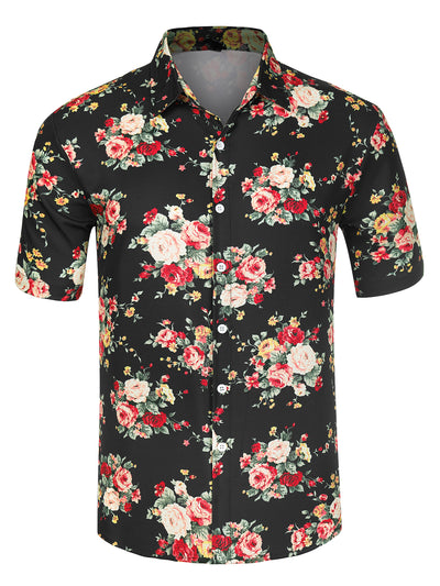 Hawaiian Floral Print Short Sleeve Button Beach Shirt