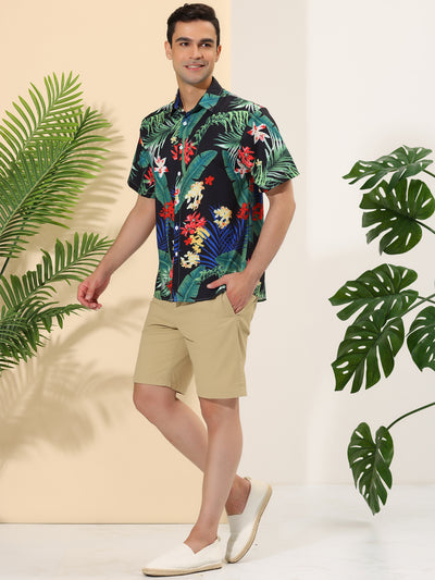 Hawaiian Floral Print Short Sleeve Button Beach Shirt