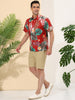 Hawaiian Floral Print Short Sleeve Button Beach Shirt