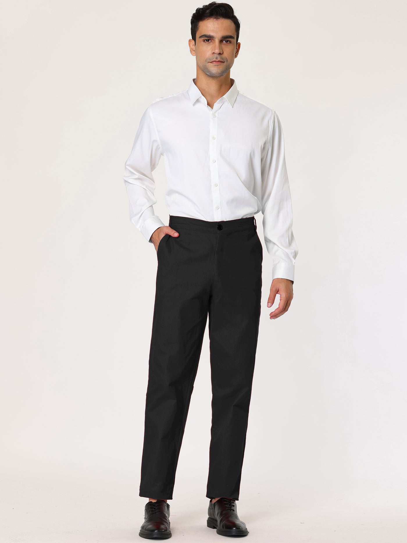 Bublédon Flat Front Solid Color Stretch Business Dress Pants