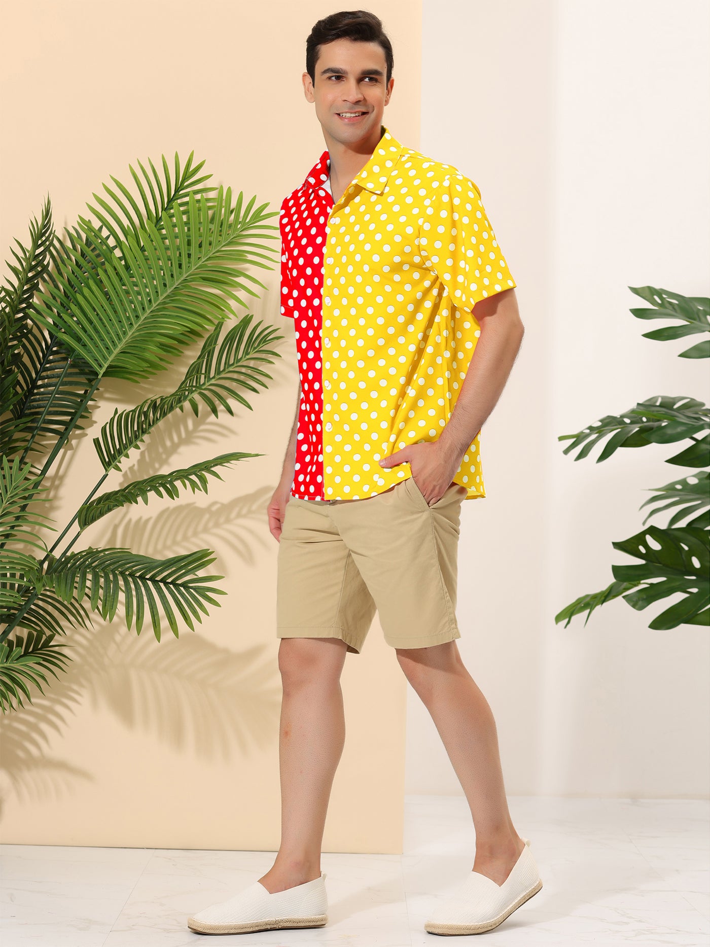 Bublédon Summer Lapel Polka Dot Patchwork Hawaiian Shirt