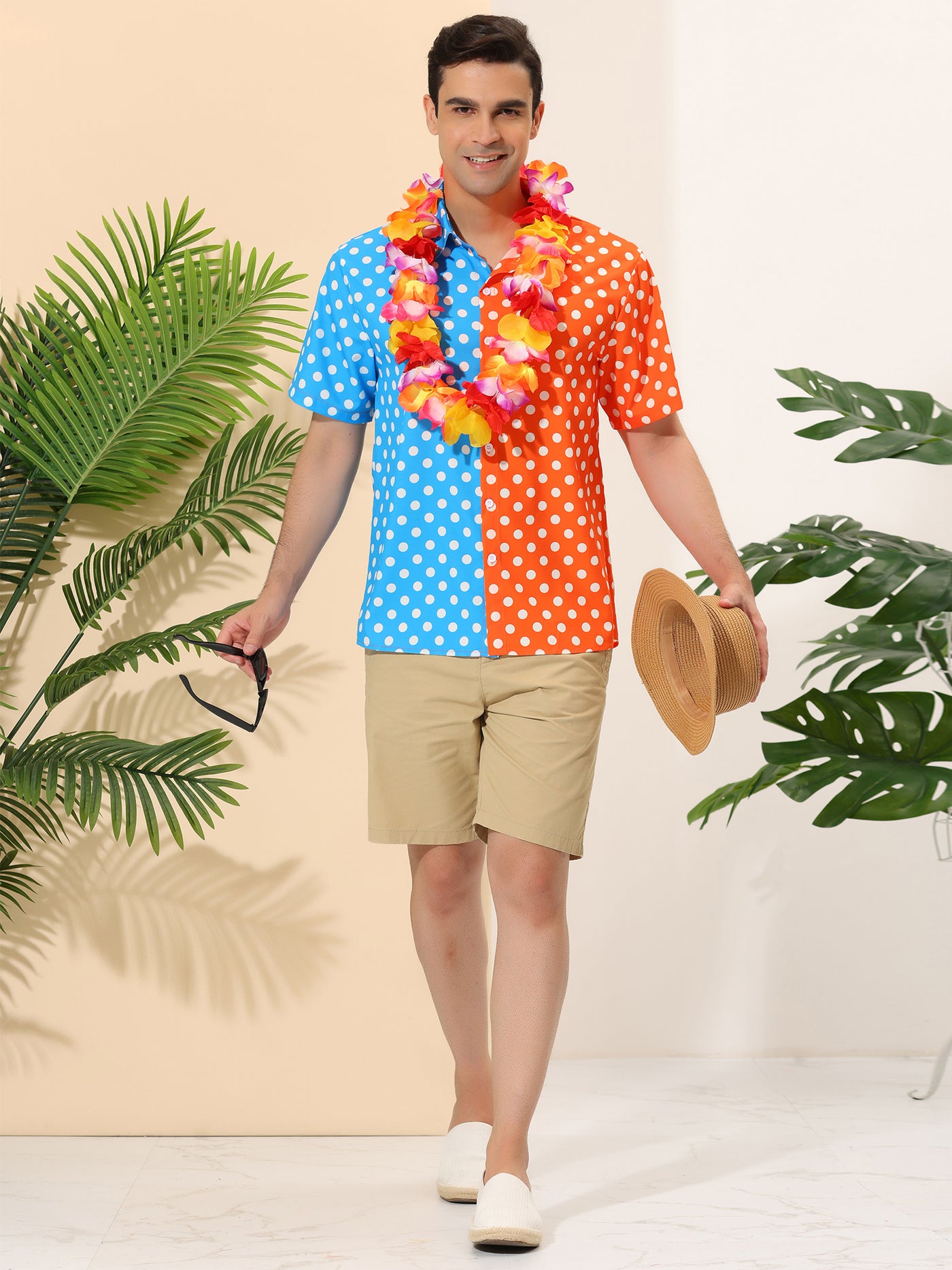 Bublédon Summer Lapel Polka Dot Patchwork Hawaiian Shirt