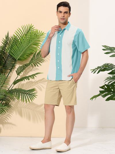 Bublédon Striped Print Short Sleeve Hawaiian Color Block Shirt