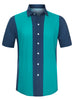 Striped Print Short Sleeve Hawaiian Color Block Shirt