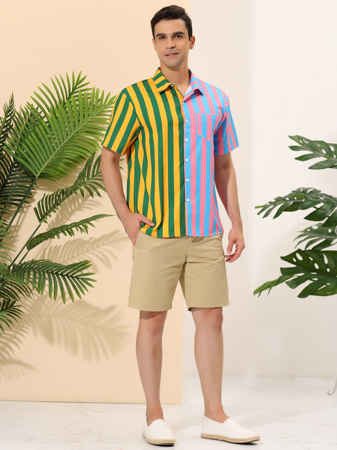 Bublédon Casual Summer Vertical Striped Patchwork Shirts