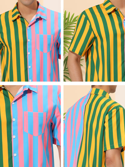 Casual Summer Vertical Striped Patchwork Shirts