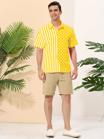 Bublédon Summer Stripe Polka Dot Patchwork Hawaiian Shirt