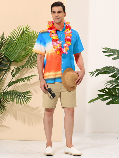 Bublédon Hawaiian Lapel Short Sleeve Printed Patchwork Shirt