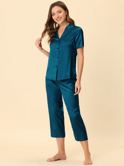 Women's Pajama Loungewear Tops and Capri Pants Satin Sets