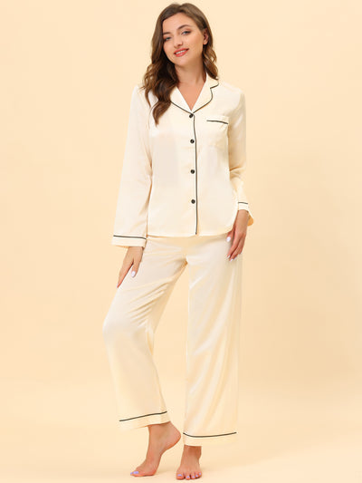 Bublédon Women's Pajama Loungewear Long Sleeves Tops and Pants Satin Sets