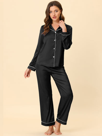 Women's Pajama Loungewear Long Sleeves Tops and Pants Satin Sets