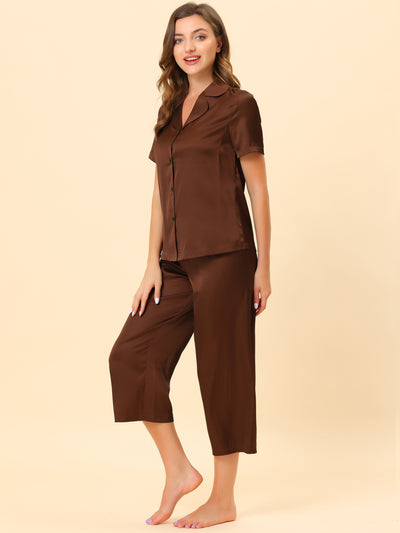 Women's Pajama Loungewear Tops and Capri Pants Satin Sets