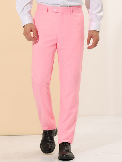 Men's Formal Flat Front Straight Fit Solid Color Wedding Prom Dress Pants