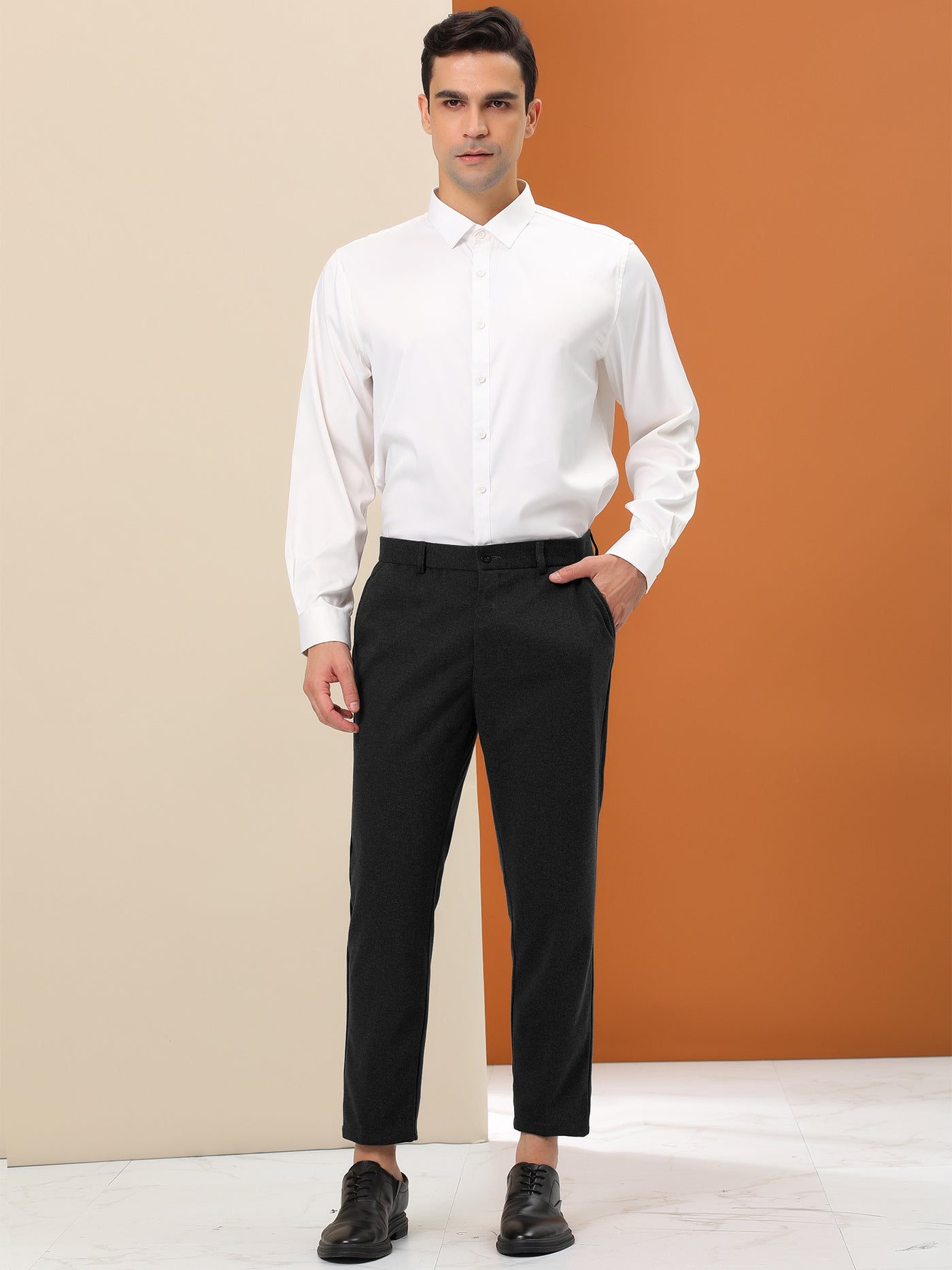 Bublédon Men's Prom Slim Fit Flat Front Solid Color Chino Cropped Dress Pants