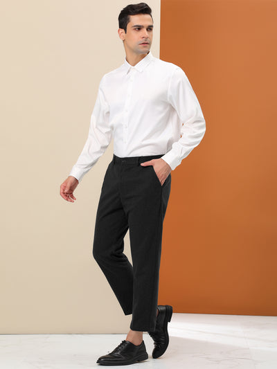 Men's Prom Slim Fit Flat Front Solid Color Chino Cropped Dress Pants