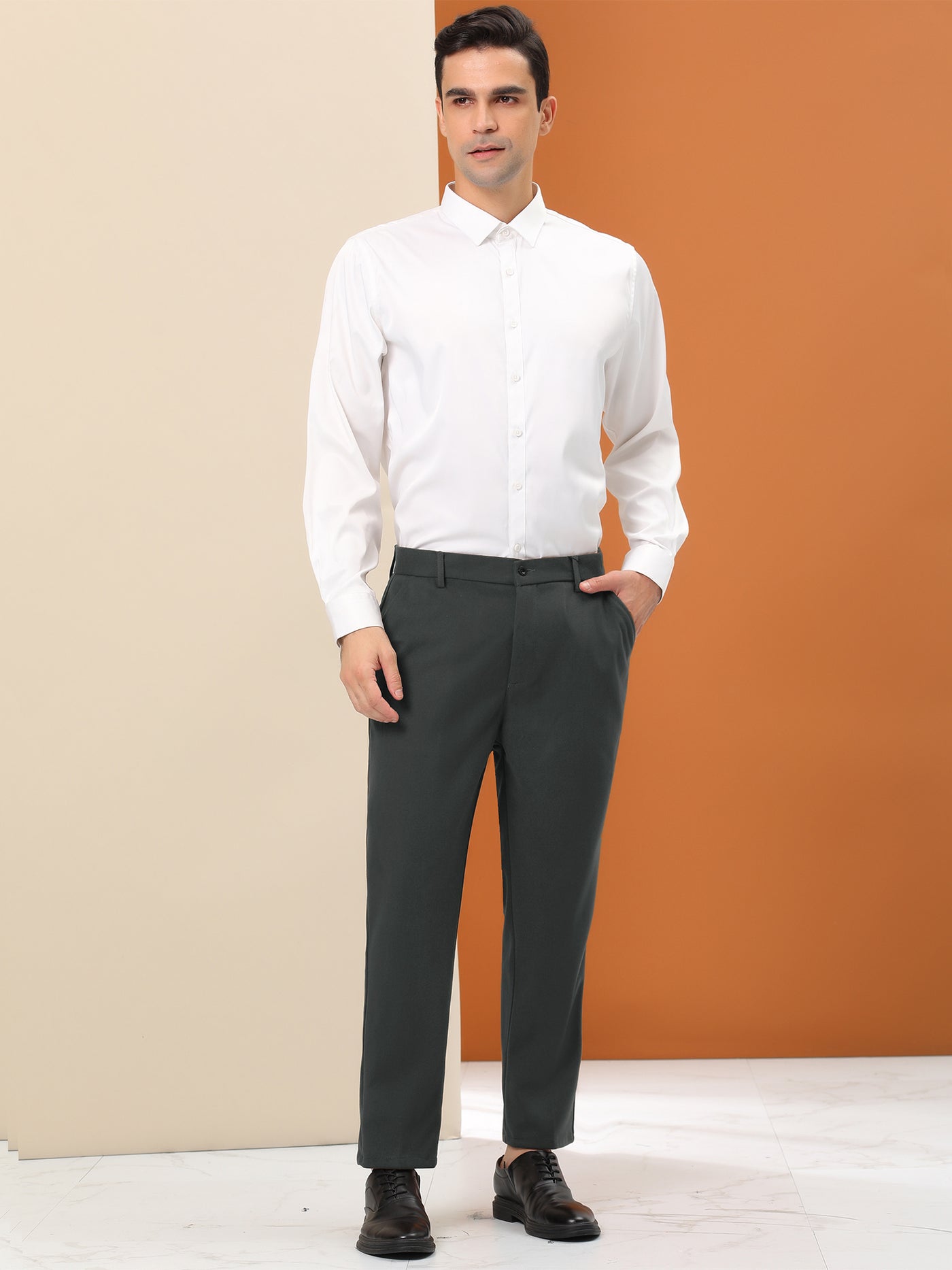 Bublédon Men's Prom Slim Fit Flat Front Solid Color Chino Cropped Dress Pants