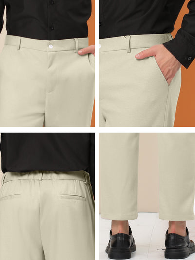 Men's Cropped Slim Fit Flat Front Elastic Waist Dress Pants