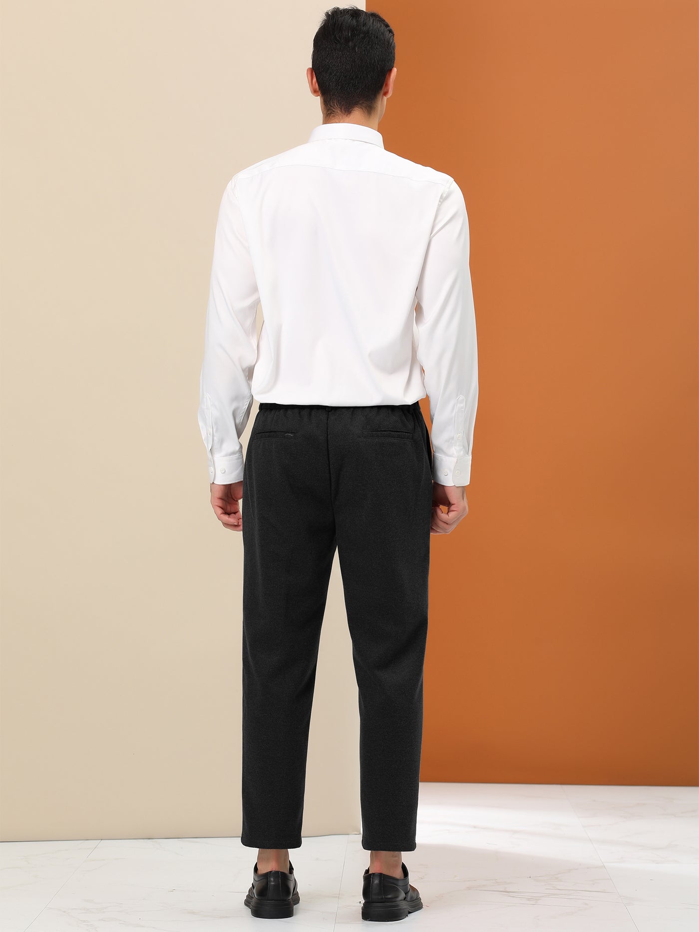 Bublédon Men's Cropped Slim Fit Flat Front Elastic Waist Dress Pants