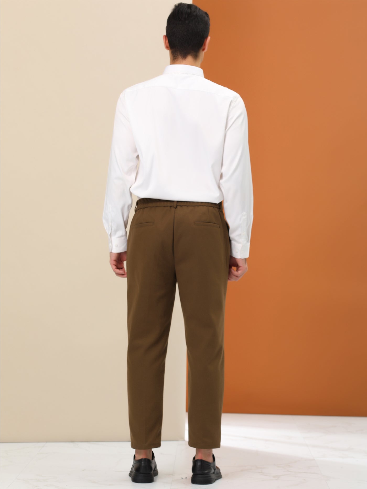 Bublédon Men's Cropped Slim Fit Flat Front Elastic Waist Dress Pants