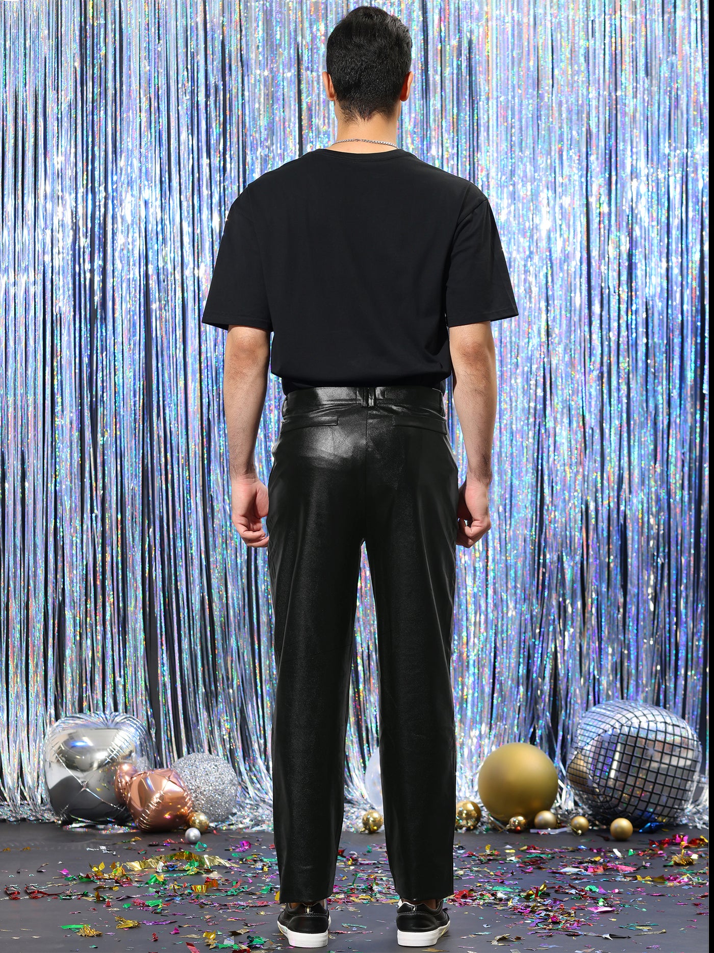 Bublédon Men's Metallic Disco Straight Leg Shiny Party Club Suit Pants