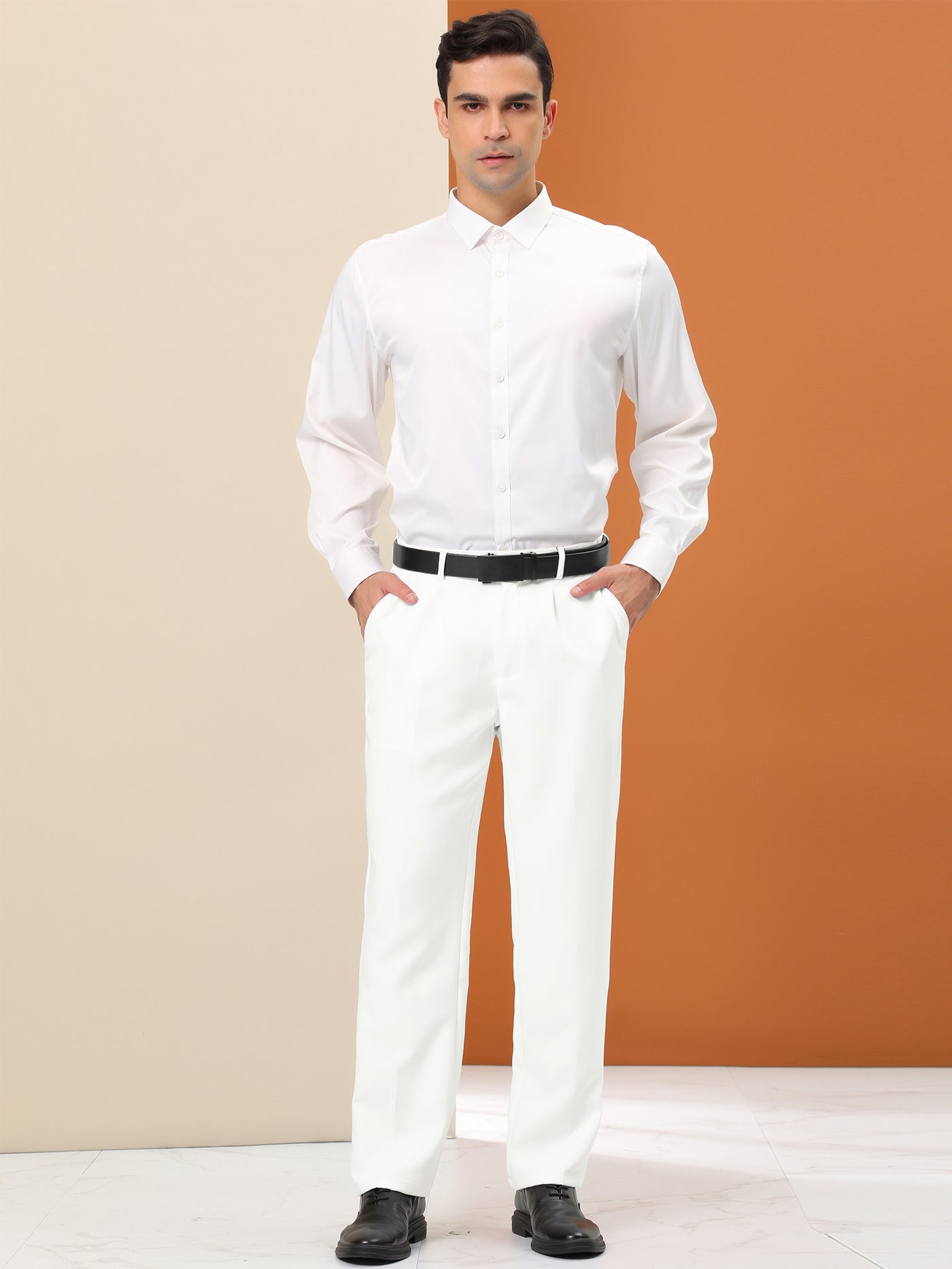 Bublédon Men's Dress Pants Solid Color Straight Fit Pleated Formal Business Trousers