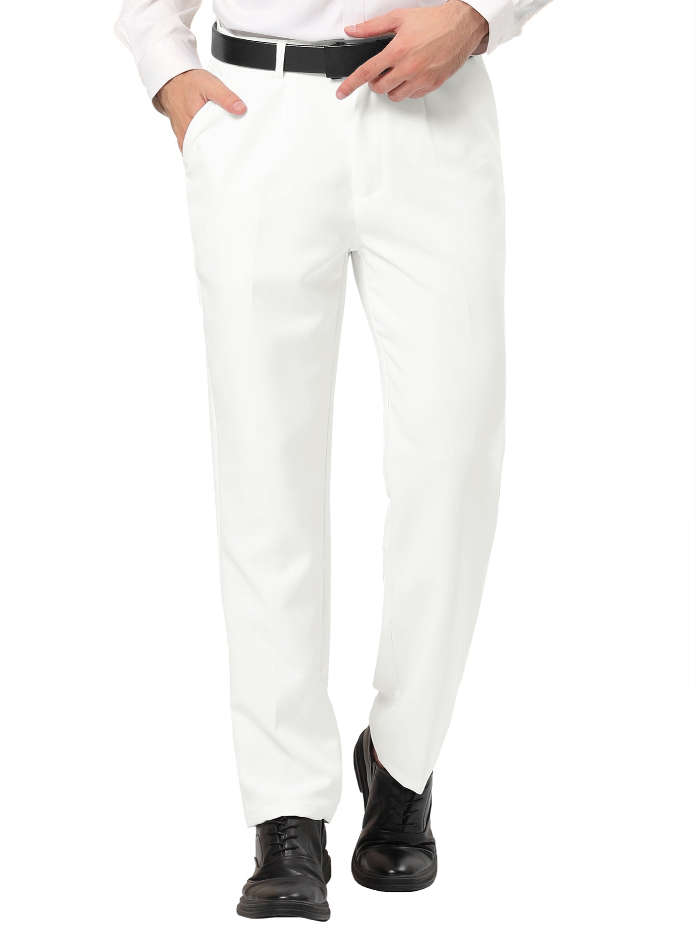 Bublédon Men's Dress Pants Solid Color Straight Fit Pleated Formal Business Trousers
